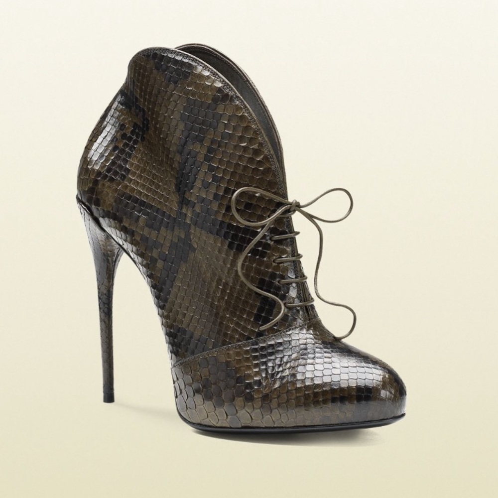 Like NEW Gucci Kim Python Green Lace Up Stiletto Heels Ankle Bootie SZ 39 - Picture 2 of 4